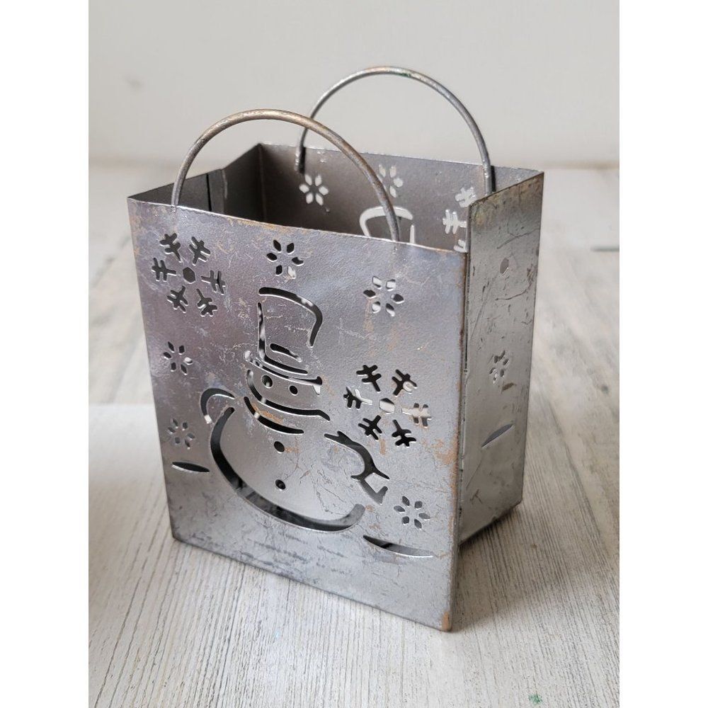 Silver‎ snowman AS IS snowflake tea light holder Xmas decor